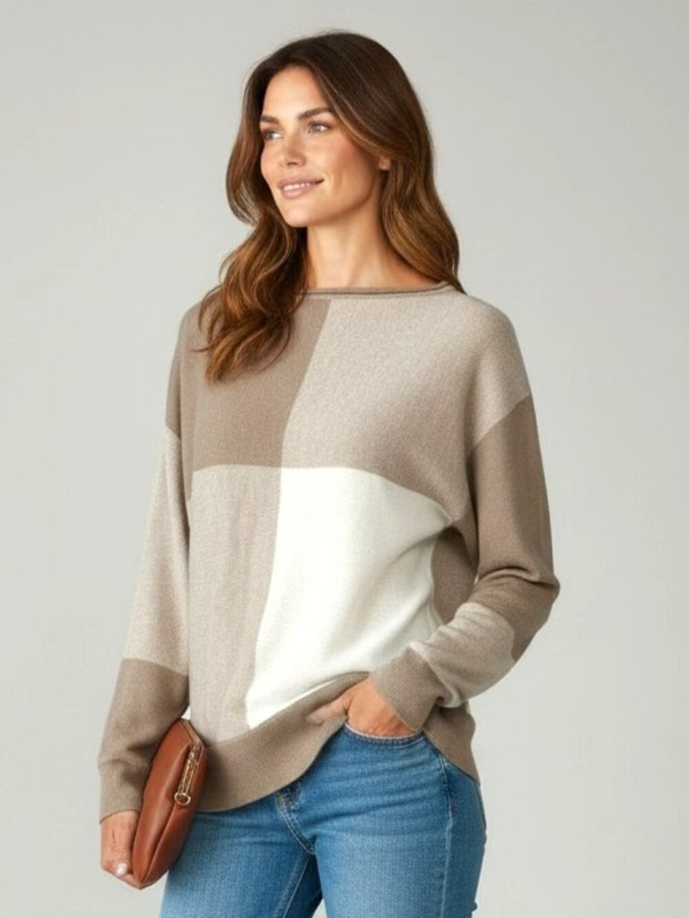 Tahari Plaid Boat Neck Sweater | Oversized Plaid Print